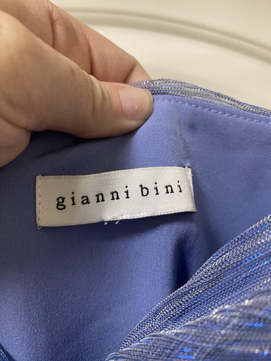 Gianni Bini Grace Dress Womens Small Blue Ruched Tiered Ruffle Maxi Formal Gown - Picture 3 of 4